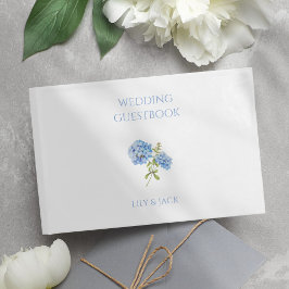 Blå och vit Blommigt Hydrangea Bröllop Guestbook Gästböcker