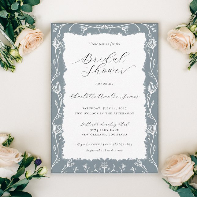 Blå och vit Blommigt Inbjudningskort för möhippan (Skapare uppladdad)