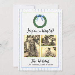 Blå och vit Blommigt - jullkort Meddelande