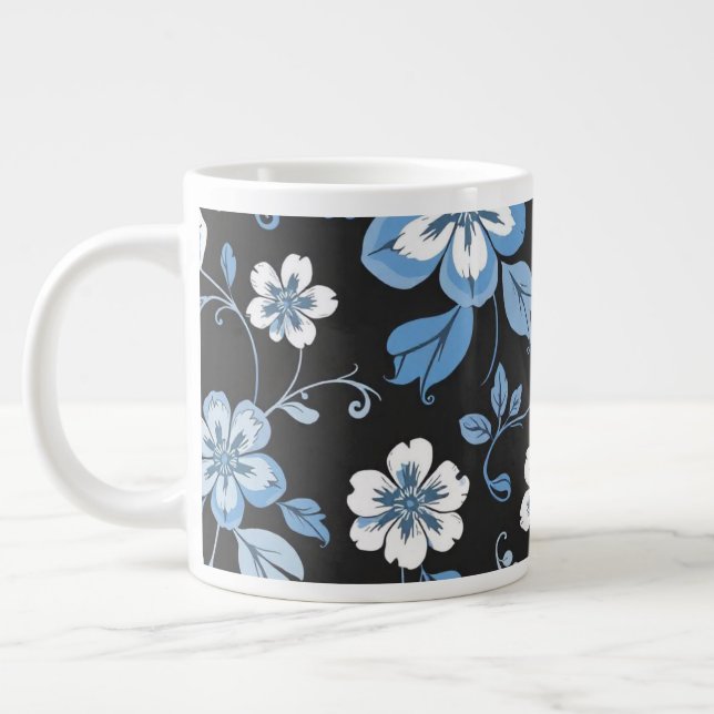Blå och vit Blommigt Jumbo Mugg (Vänster)