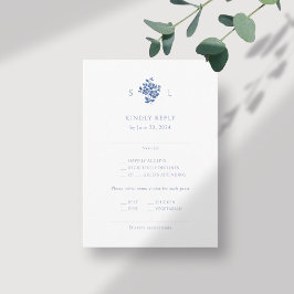 Blå och vit Blommigt Monogram Bröllop OSA Tilläggskort