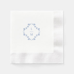 Blå och vit Blommigt Monogrammed Bröllop Pappersservett