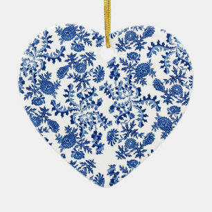 Blå och vit Blommigt Ornament