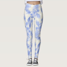 Blå och vit Blommigt Ro Leggings