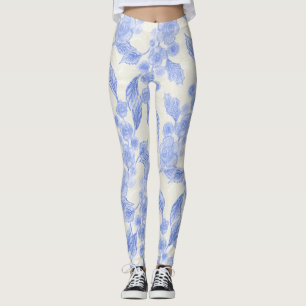 Blå och vit Blommigt Ro Leggings
