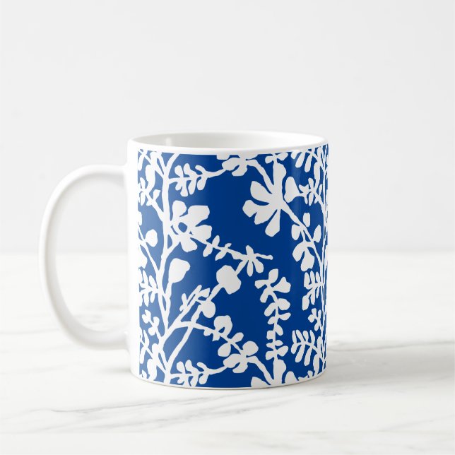 Blå och vit Blommigt som repar Mönster Kaffemugg (Vänster)
