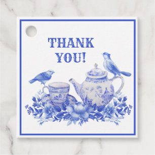 Blå och vit Blommigt Tea Pot Mors dag Favo Gåvor Etiketter