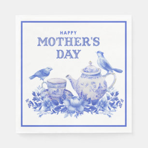 Blå och vit Blommigt Tea Pot   MORS DAG Pappersservett