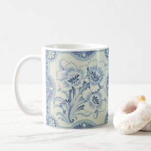 Blå och vit Blommigt Victorian Majolica Antique Kaffemugg