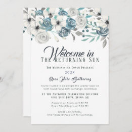 Blå och vit Blommigt Yule Winter Solstice Inbjudningar