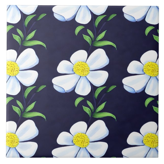 Blå och vit Blommönster Kakelplatta (Framsidan)