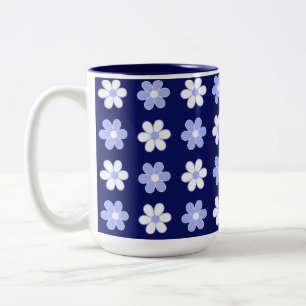 Blå och vit blommönster på marinblå Två-Tonad mugg