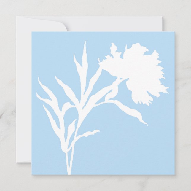Blå och vit blomster silhuett kort (Framsida)