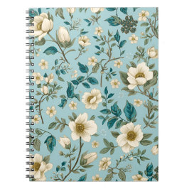 Blå och vit blomsterbotanik anteckningsbok