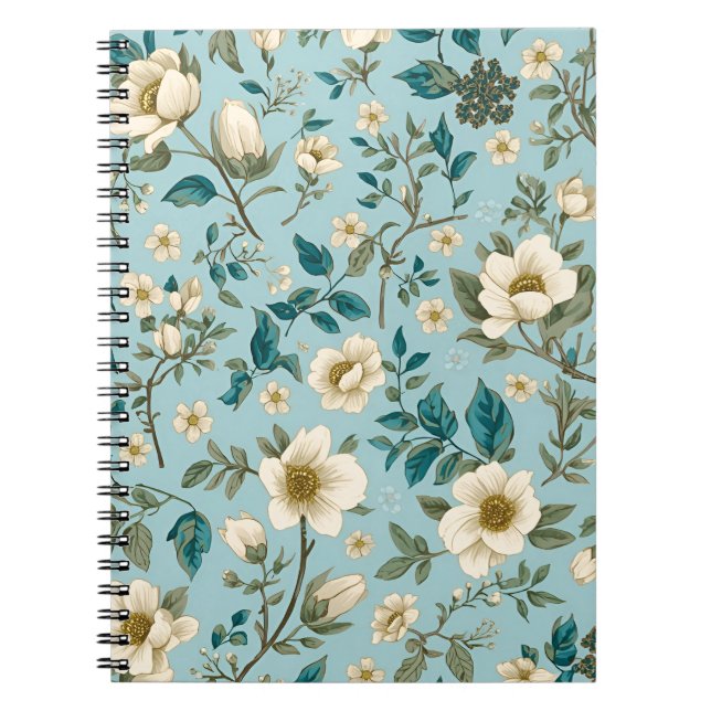 Blå och vit blomsterbotanik  anteckningsbok (Framsidan)