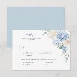 Blå och vit blomsterbröllop RSVP Inbjudningar