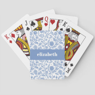 Blå och vit blomsterdesign med anpassat namn, mode casinokort
