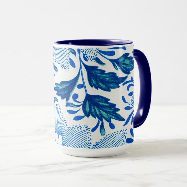 Blå och vit blomsterdesign mugg (Framsida höger)
