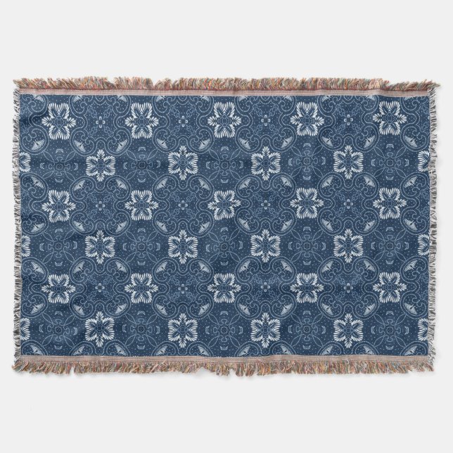Blå och vit blomsterdesign mysfilt (Framsidan)