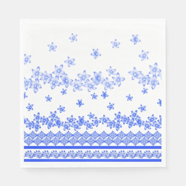 Blå och vit blomsterdesign, pappersservett (Framsidan)