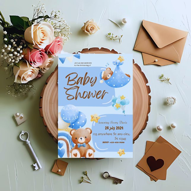 Blå och vit blomsterdop inbjudan (Skapare uppladdad)