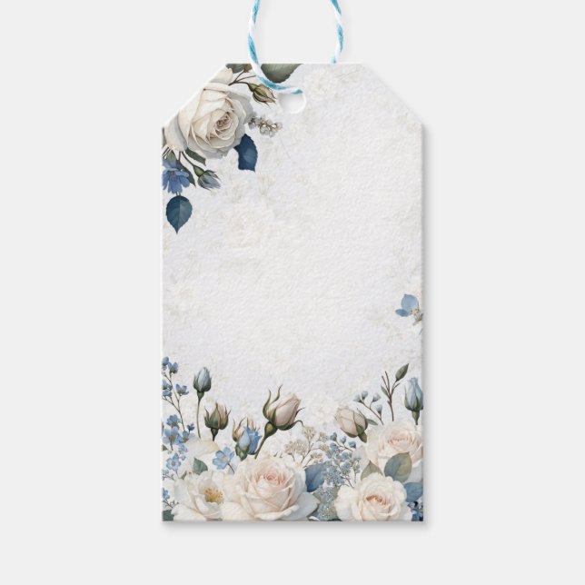 Blå och vit blomsterformad examenspresentetikett presentetikett (Framsidan)