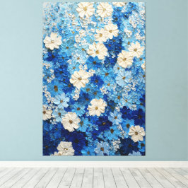 Blå och vit blomstergradient Abstrakt väggkonst Canvastryck