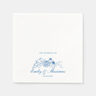 Blå och vit blomsterklassisk bröllopsservett pappersservett