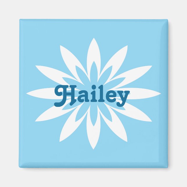 Blå och vit blomstermagnet i monogram magnet (Framsidan)