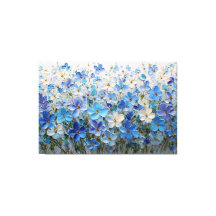 Blå och vit blomstermålning med textur – Abstrakt