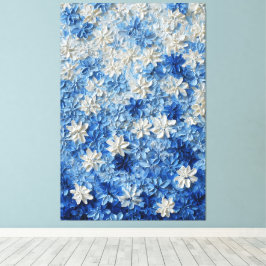 Blå och vit blomstermönstrad abstrakt väggkonst canvastryck