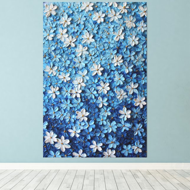 Blå och vit blomstermönstrad abstrakt väggkonst me canvastryck (Insitu (trägolv))