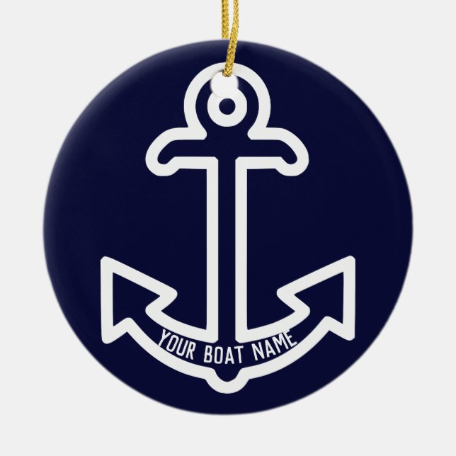 Blå och vit Boat Anchor Ornament (Framsidan)