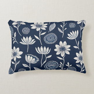 blå och vit boho-blommigt - Blocktryck stil Prydnadskudde