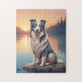 Blå och vit Border Collie Pussel