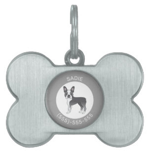 Blå Och Vit Boston Terrier Hund Illustration ID-bricka Husdjur