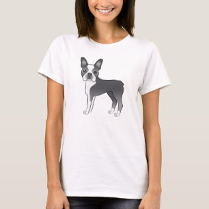 Blå Och Vit Boston Terrier Hund Illustration T Shirt
