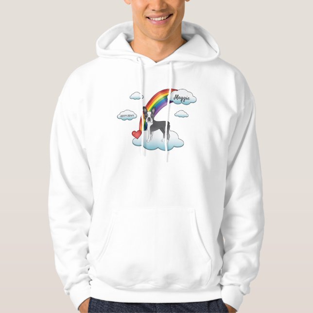 Blå Och Vit Boston Terrier Regnbåge Minnesmärke Hoodie (Framsida)