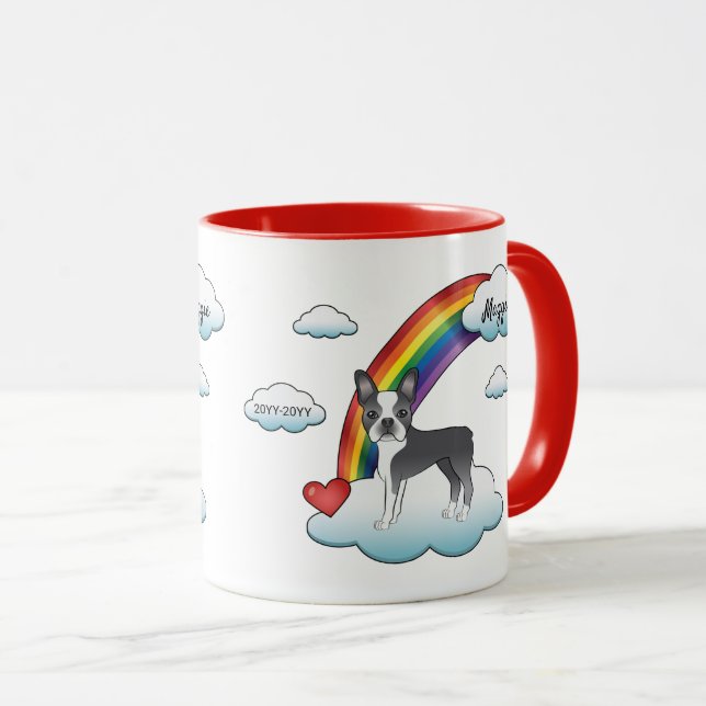 Blå Och Vit Boston Terrier Regnbågsminne Mugg (Framsida höger)