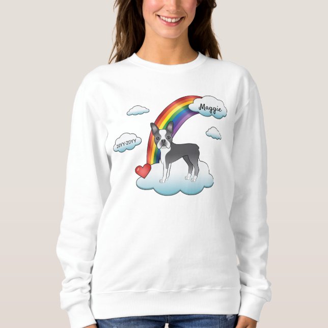 Blå Och Vit Boston Terrier Regnbågsminne T Shirt (Framsida)