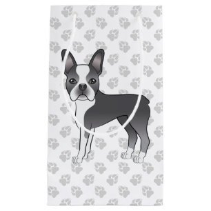 Blå Och Vit Boston Terrier Tecknad Hund & Tassar