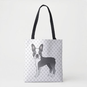 Blå Och Vit Boston Terrier Tecknad Hund & Tassar Tygkasse