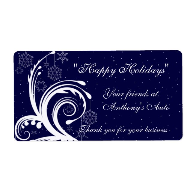 Blå och vit bröllops- och glad jul-vinsetikett fraktsedel (Framsidan)