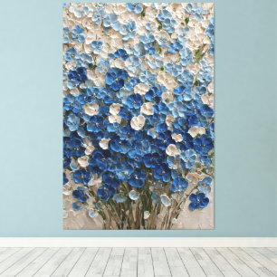 Blå och vit bukett blomster abstrakt väggkonst canvastryck