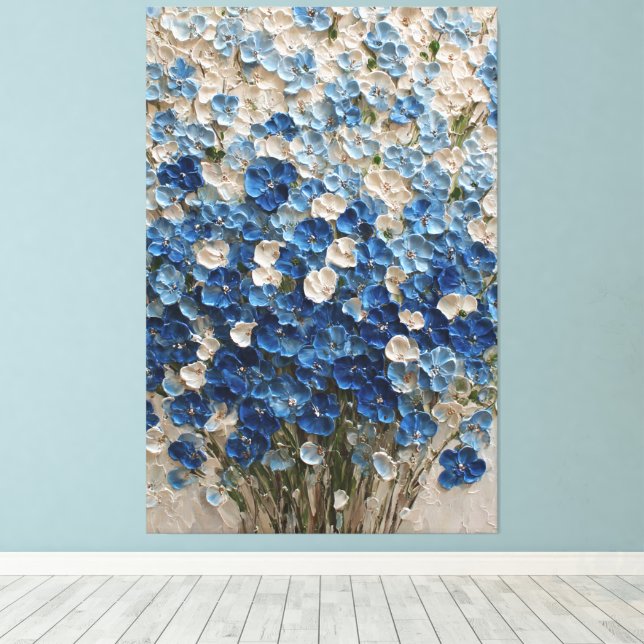 Blå och vit bukett blomster abstrakt väggkonst canvastryck (Insitu (trägolv))