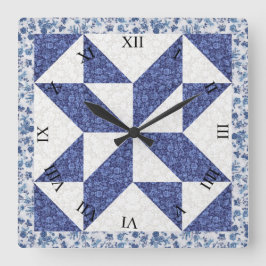 Blå och vit Calico Falsk Quilt Fyrkantig Klocka