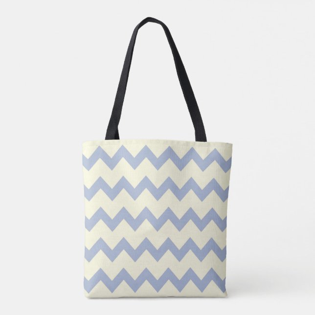 Blå och vit Chevron Beach Tote Tygkasse (Baksida)