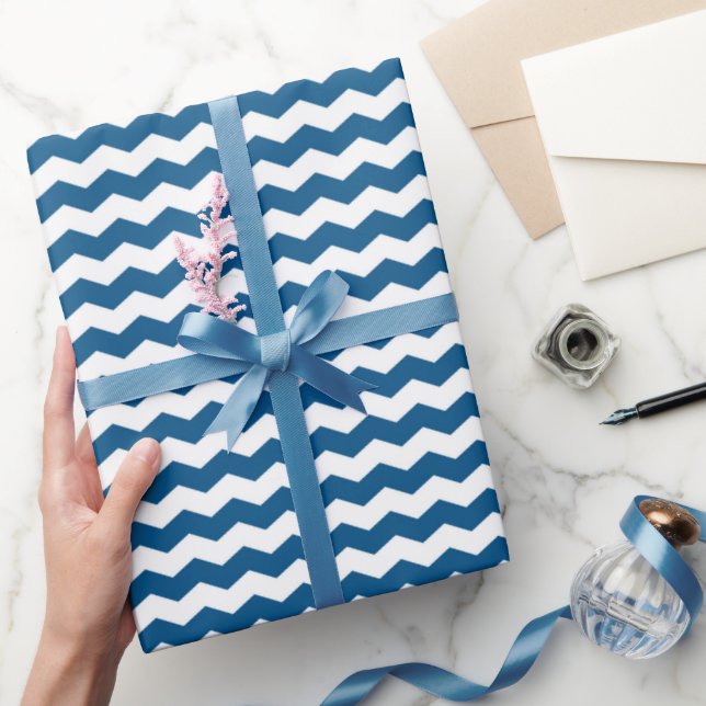 Blå Och Vit Chevron Presentpapper (Gifting)