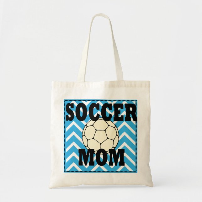 Blå och vit Chevron Soccer Mamma Tote Bag Tygkasse (Framsidan)