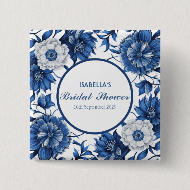 blå och vit Chinoiserie antika mönster bröllop  Knapp (Framsida)